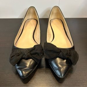 Nine West Vegan Leather Pointed Toe Ballet Flats with Bow Black